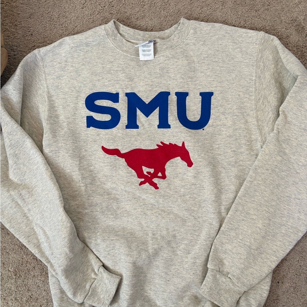 Champion Gray Crewneck Sweater with Blue and Red Logo